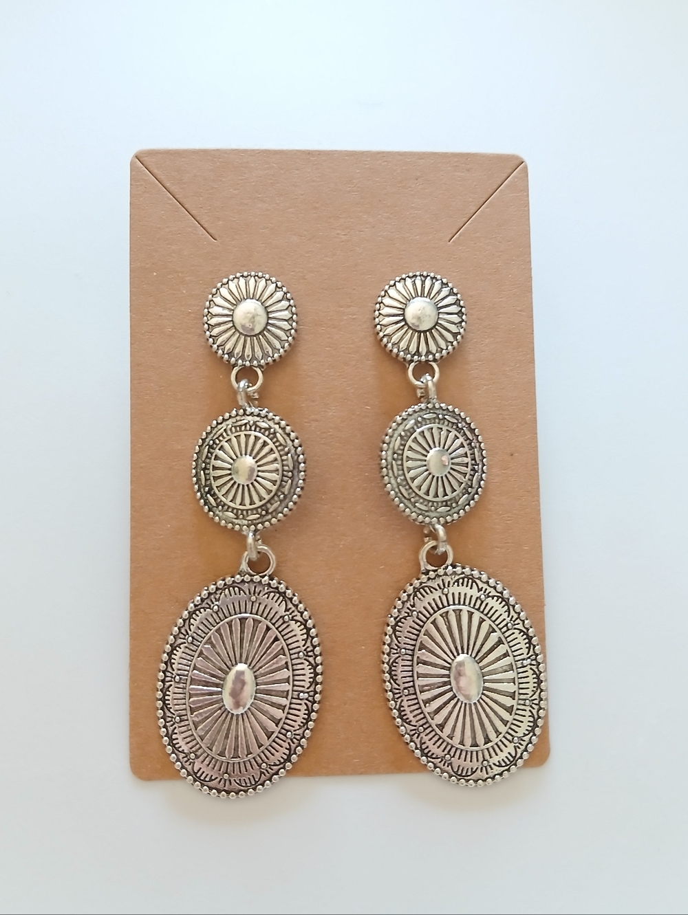 Fashion Jewelry Silver-Tone Triple Medallion Drop Earrings